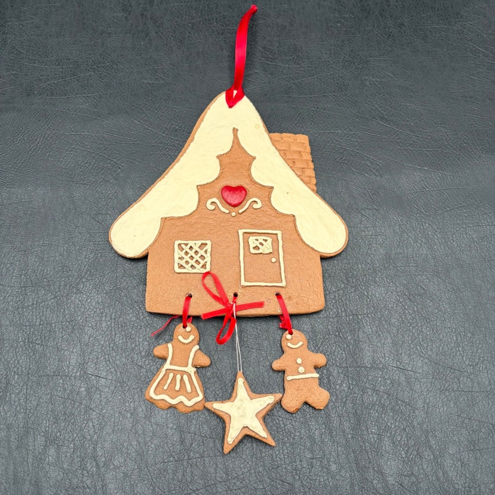 Vintage Style Gingerbread House Wall Hanging Christmas Decor with Charms Brown
